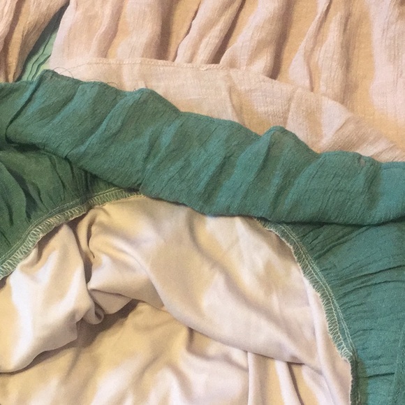 NUDE GREEN FLOWY COLD SHOULDER RUFFLED LINED DRESS - Picture 7 of 8